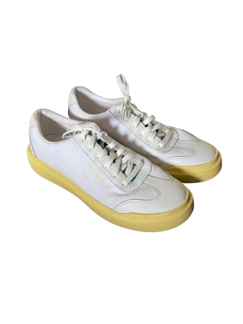 Cole Haan GrandPro Rally Canvas T-Toe White  Sneakers w Yellow Gum Sole-Size 8B
